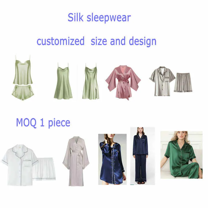 بيجامات حرير خالص طويلة 100% للنساء للبيع بالجملة Wholesale Long 100% Silk Sleepwear Women's Pure Silk Pajamas for Ladies
