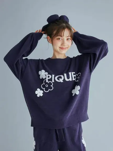 Airy Moco Flower Logo Jacquard Pullover Sweater