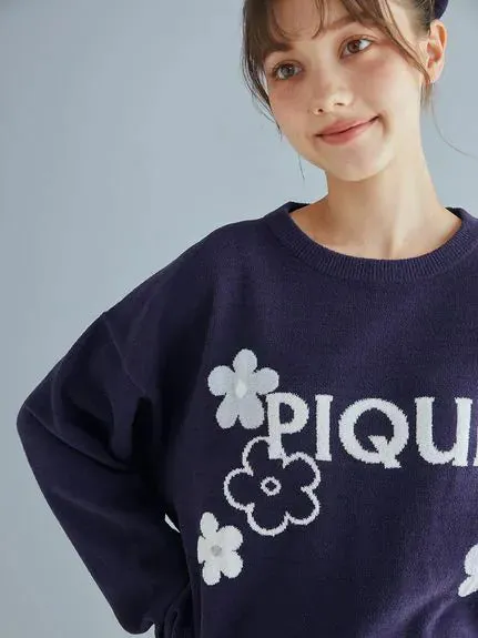 Airy Moco Flower Logo Jacquard Pullover Sweater