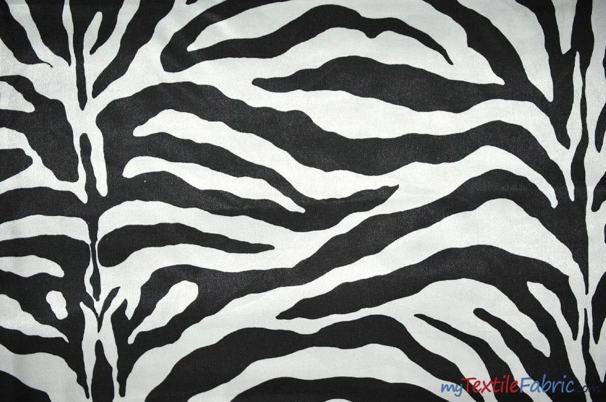 Animal Zebra Satin Fabric | Soft Satin Zebra Charmeuse Fabric | 60" Wide | Multiple Colors |