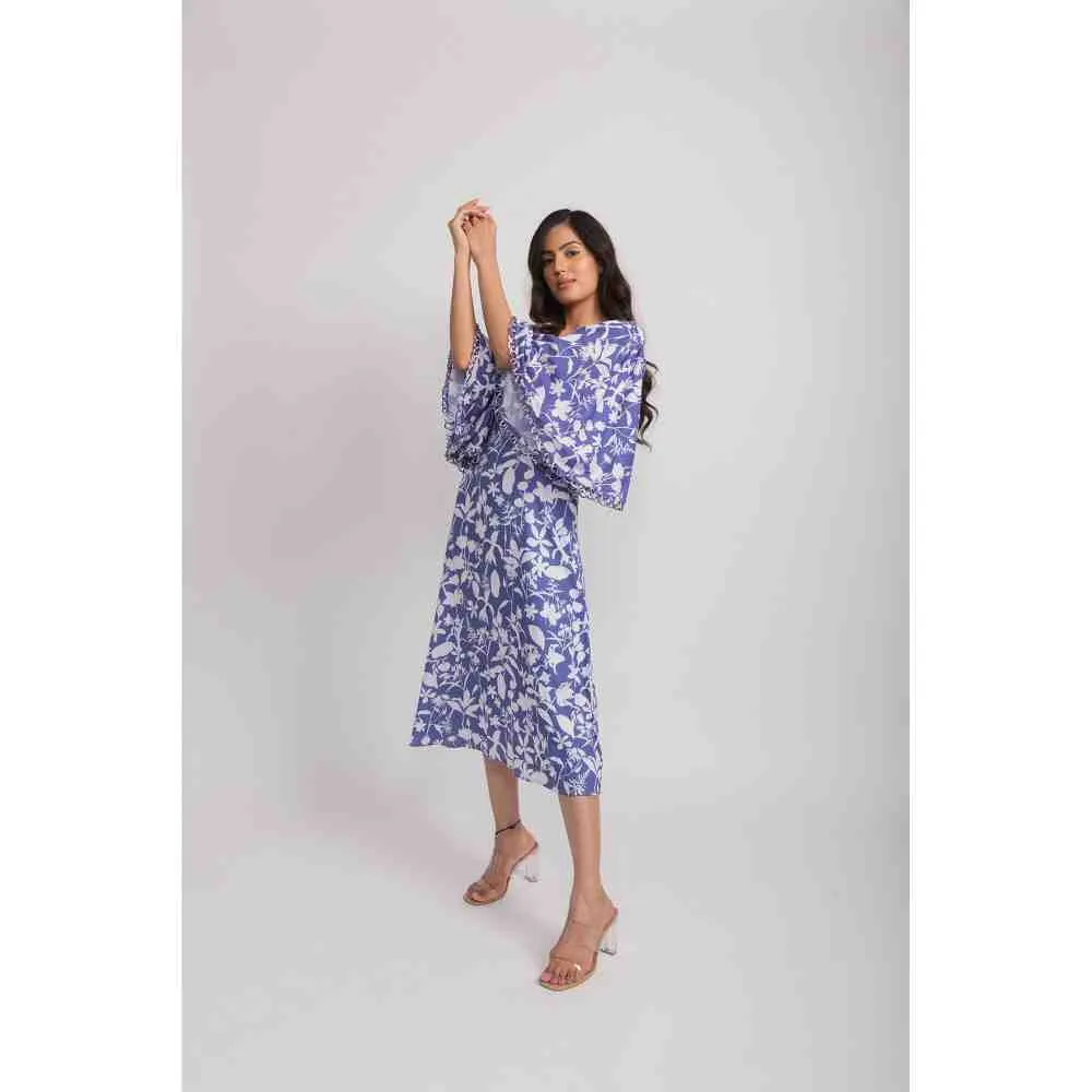 AROOP SHOP INDIA Blue & White Tulla Flared Sleeves Dress