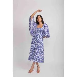 AROOP SHOP INDIA Blue & White Tulla Flared Sleeves Dress