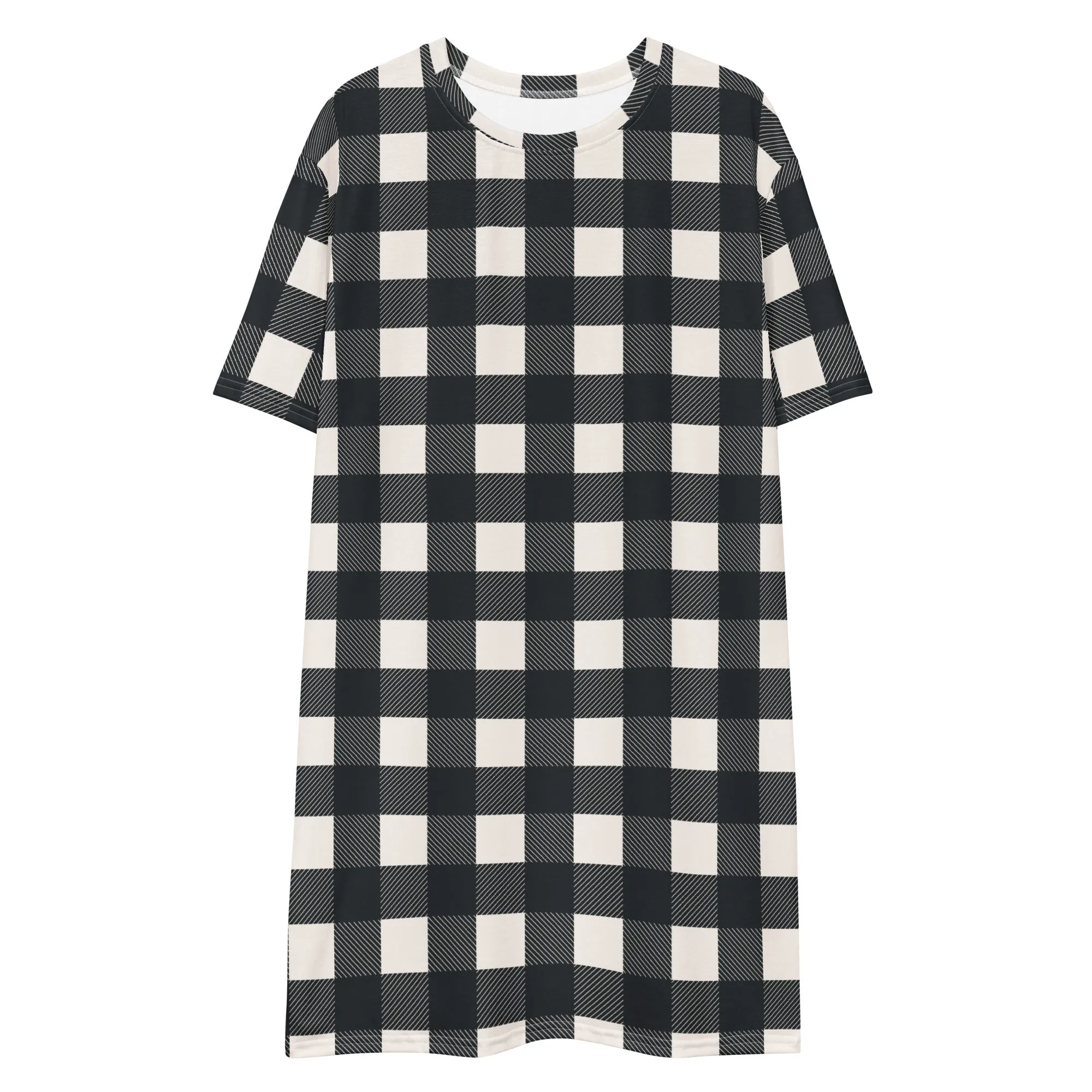 Black & White Buffalo Check T-shirt Dress / Nightshirt (XS-6XL)