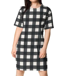 Black & White Buffalo Check T-shirt Dress / Nightshirt (XS-6XL)