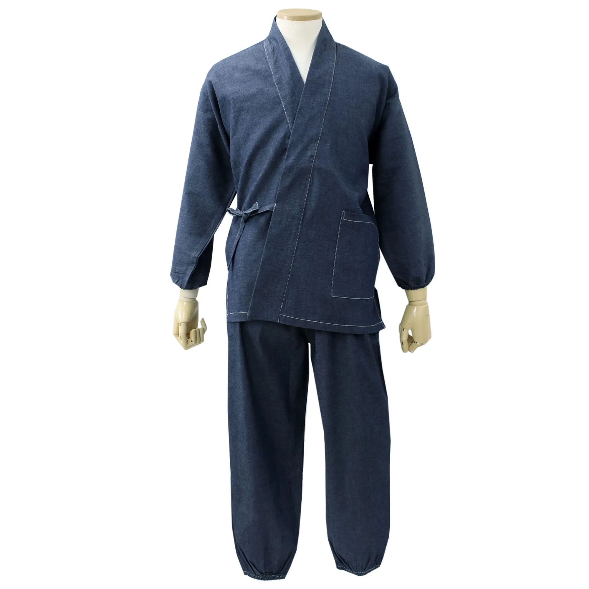 Denim Samue Jacket and Pants, Japanese Kimono Longewear/Pajama