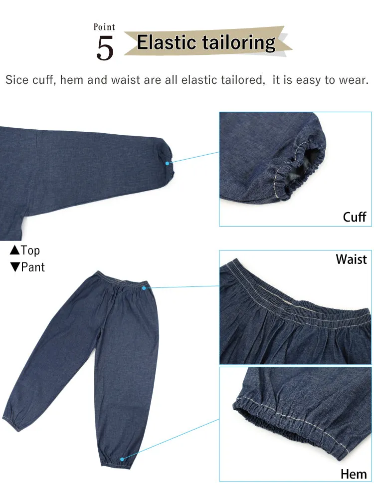 Denim Samue Jacket and Pants, Japanese Kimono Longewear/Pajama