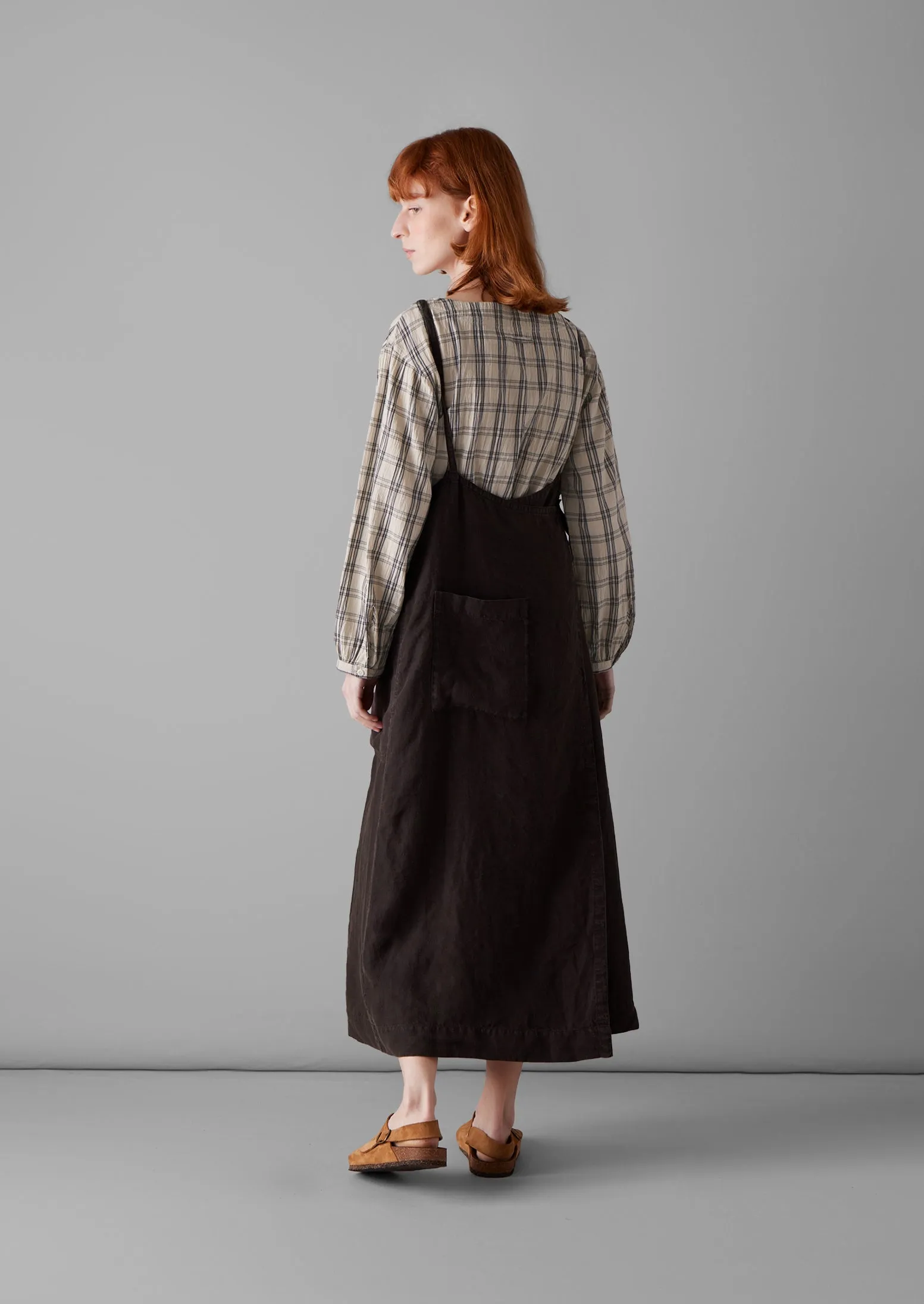 Garment Dyed Linen Apron Dress | Black Coffee