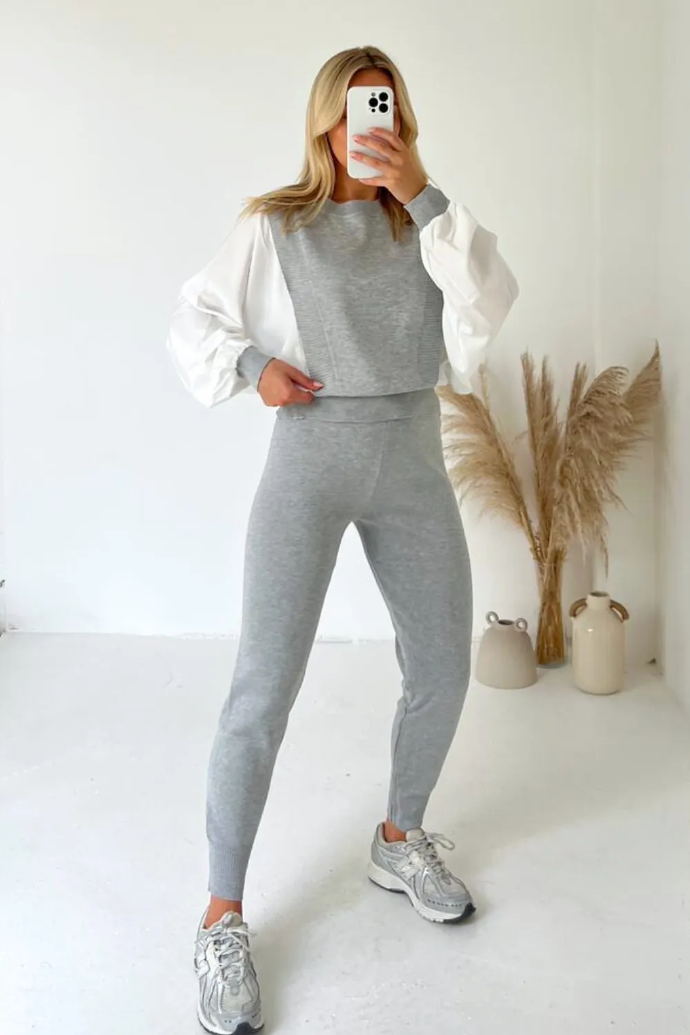 Georgia grey poplin sleeve knitted loungewear