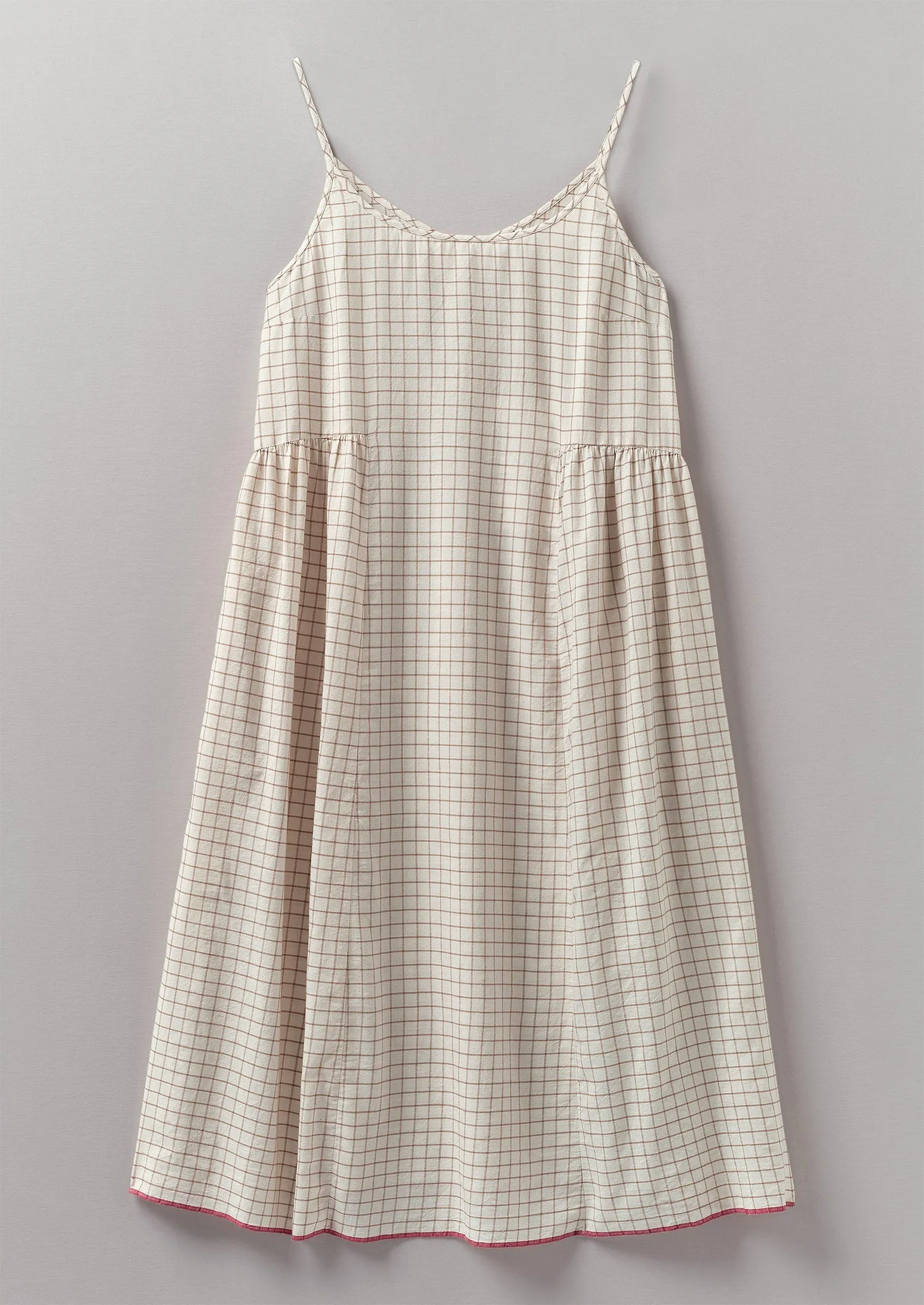 Hand Woven Check Mulmul Lounge Dress | Sand