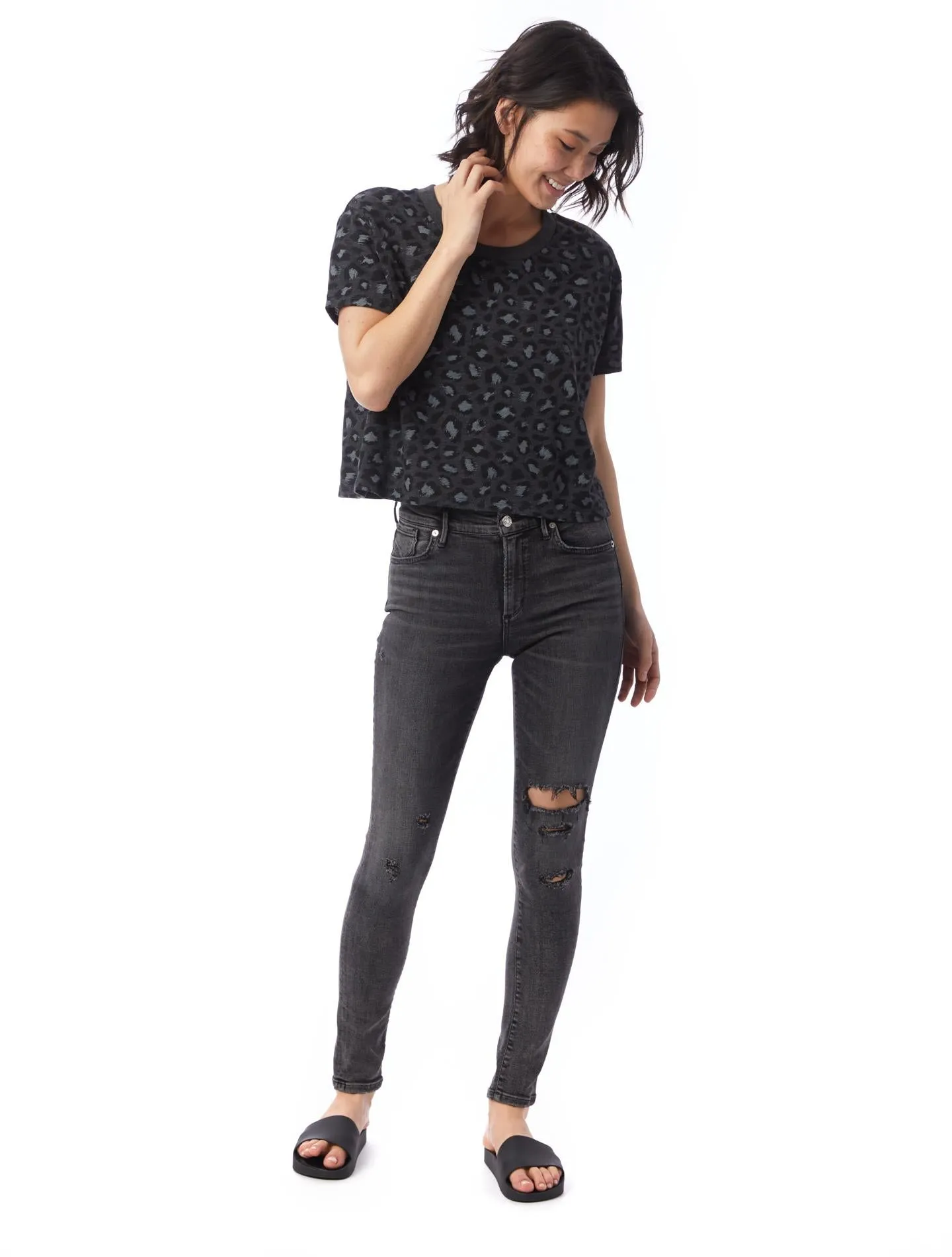 Headliner Eco-Jersey Cropped T-Shirt (Dark Grey Leopard)