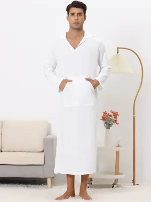 Hoodie Nightshirt Solid Color Side Split V Neck Hooded Long Night Gown