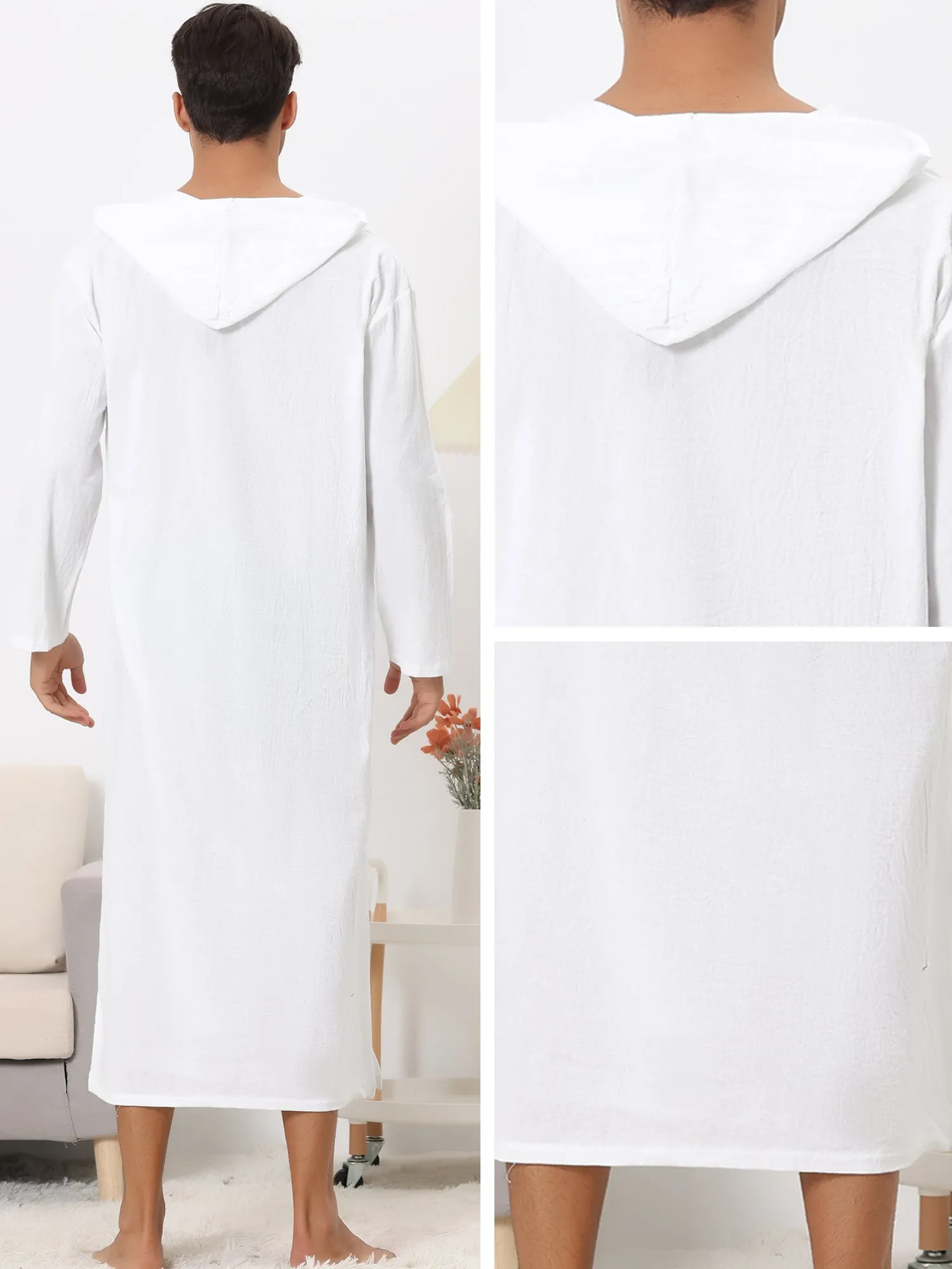 Hoodie Nightshirt Solid Color Side Split V Neck Hooded Long Night Gown