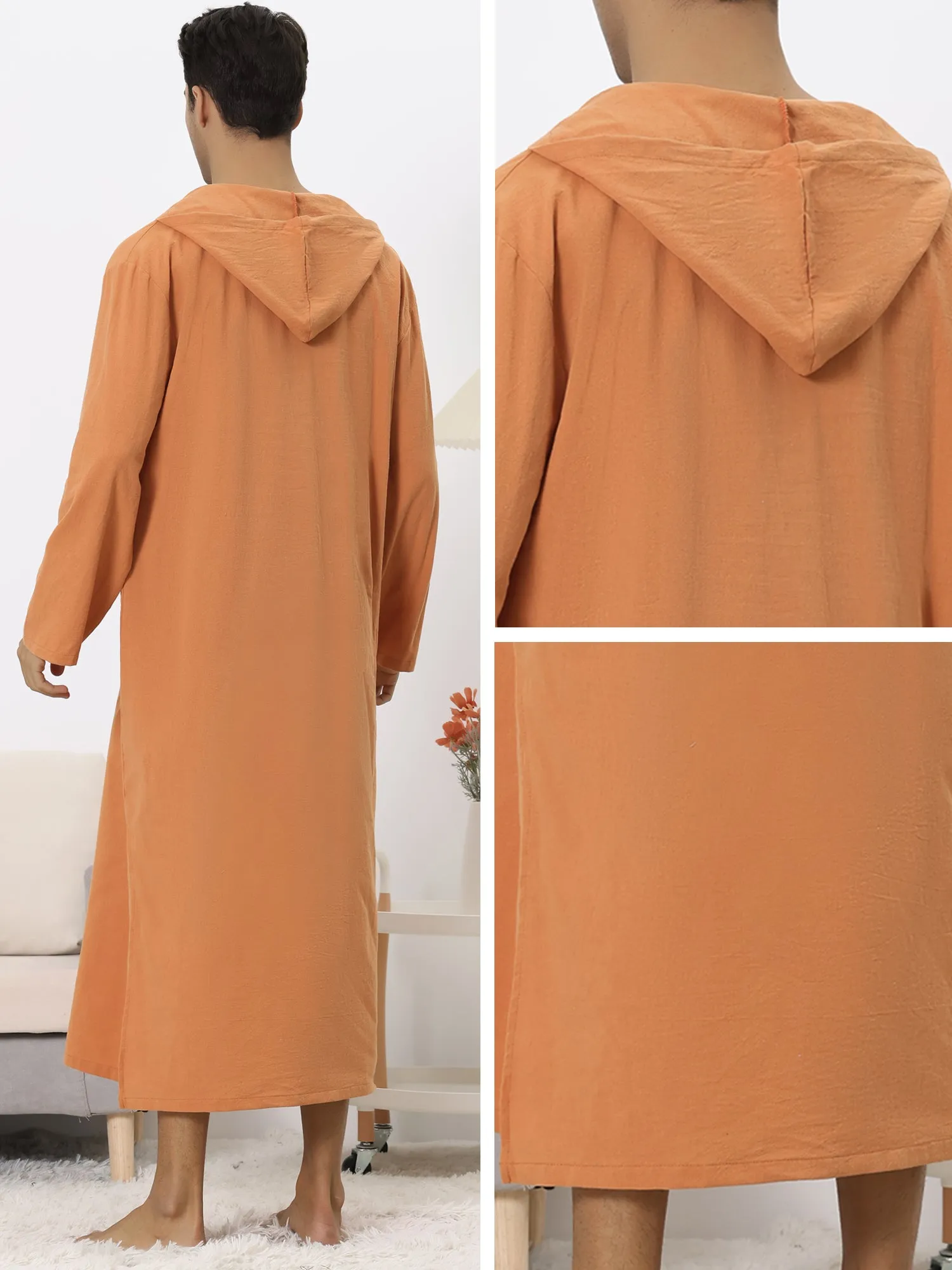 Hoodie Nightshirt Solid Color Side Split V Neck Hooded Long Night Gown