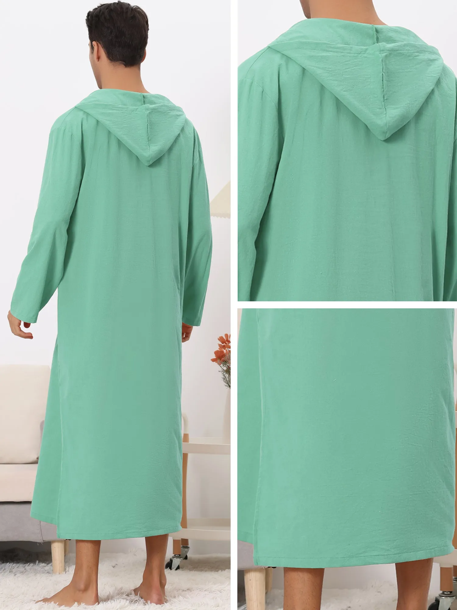 Hoodie Nightshirt Solid Color Side Split V Neck Hooded Long Night Gown