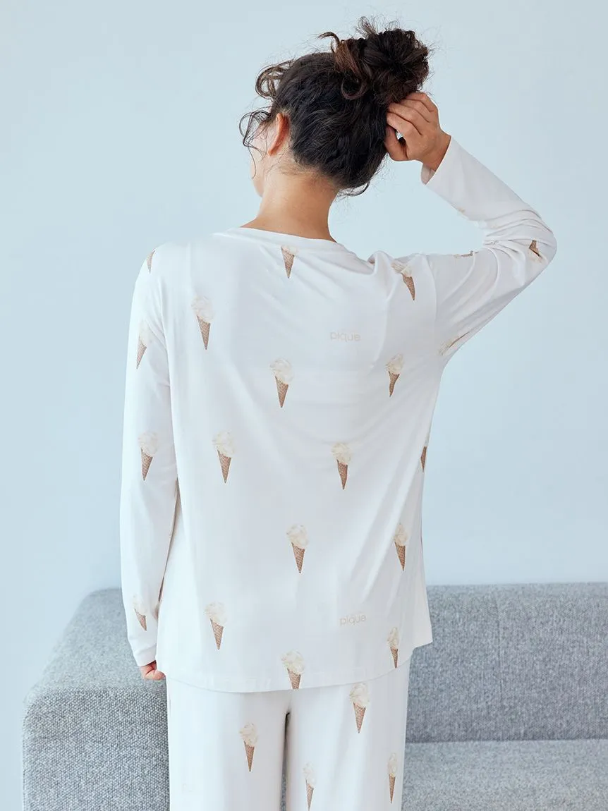 Ice Cream Pattern Long Sleeve Pajama Shirt