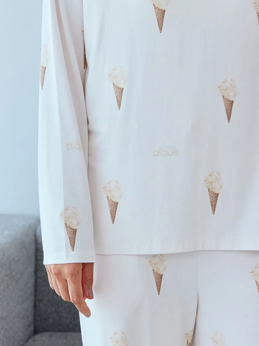 Ice Cream Pattern Long Sleeve Pajama Shirt