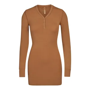 SLEEP HENLEY DRESS | CAMEL