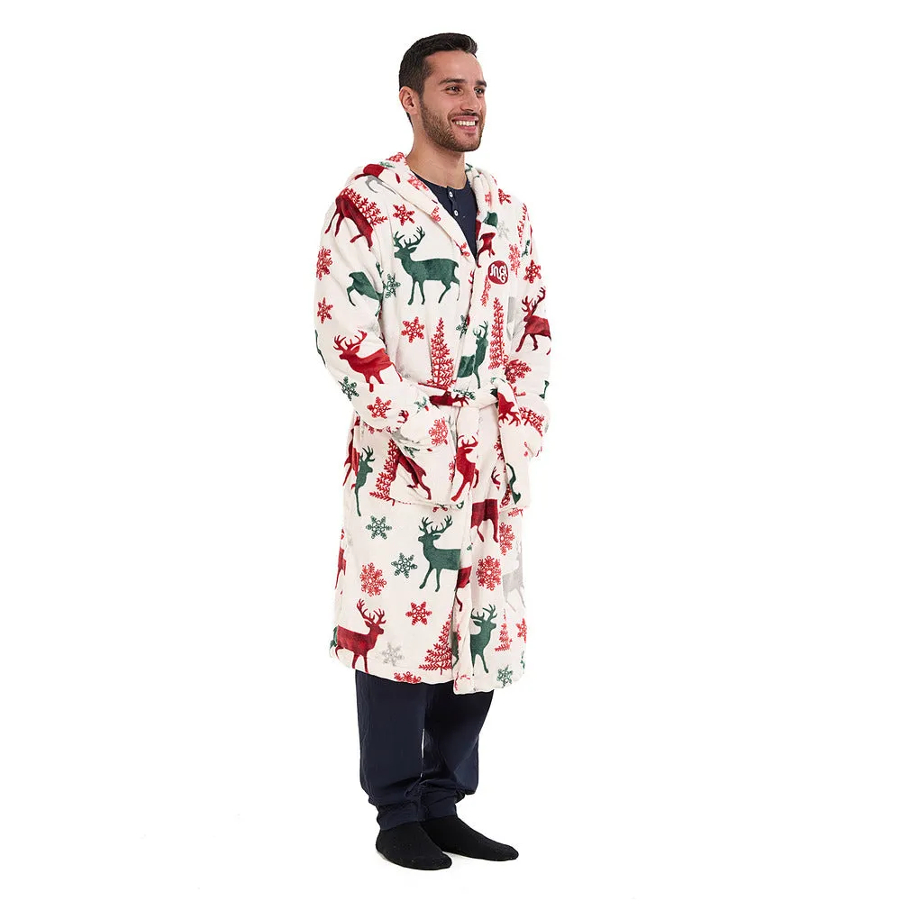 Snuggs Blanket Robe White Deer Christmas