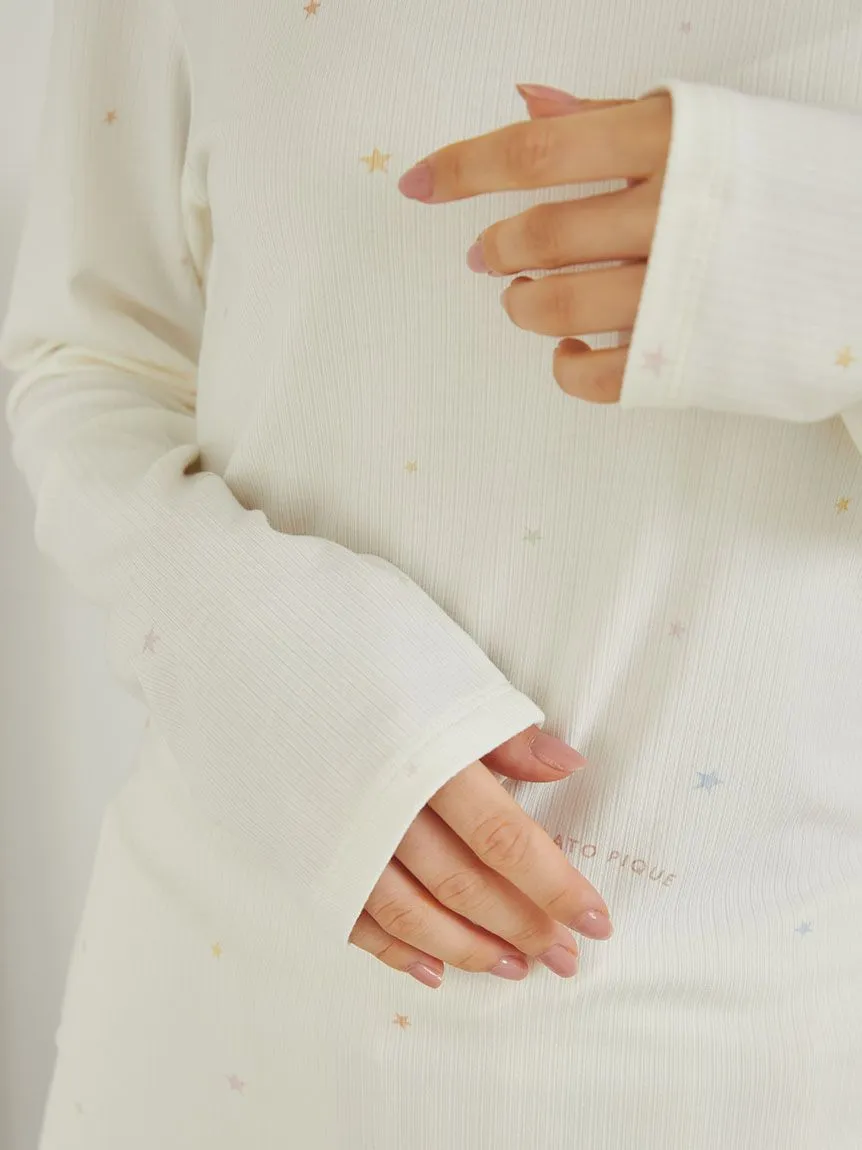 Star Pattern Ribbon Relaxed Fit Long Sleeve Top