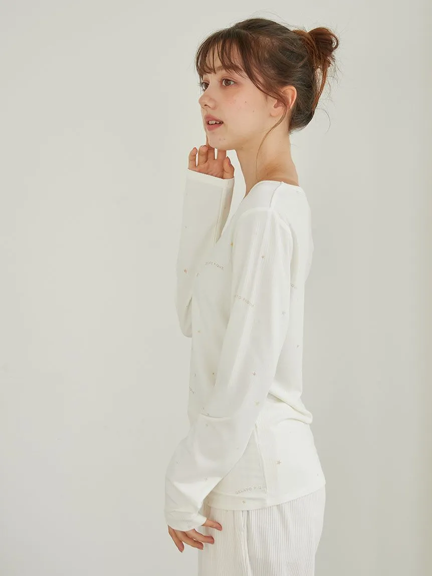 Star Pattern Ribbon Relaxed Fit Long Sleeve Top