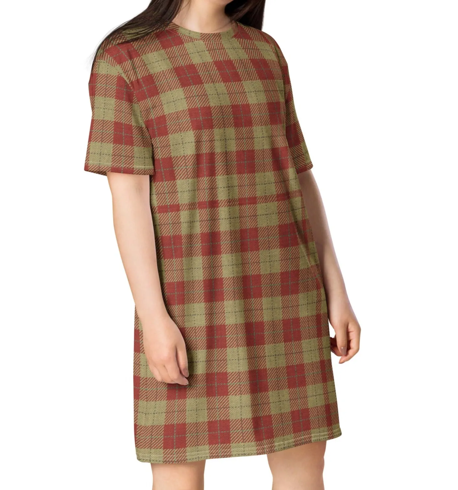 Vintage Red Plaid T-shirt Dress / Nightshirt (XS-6XL)