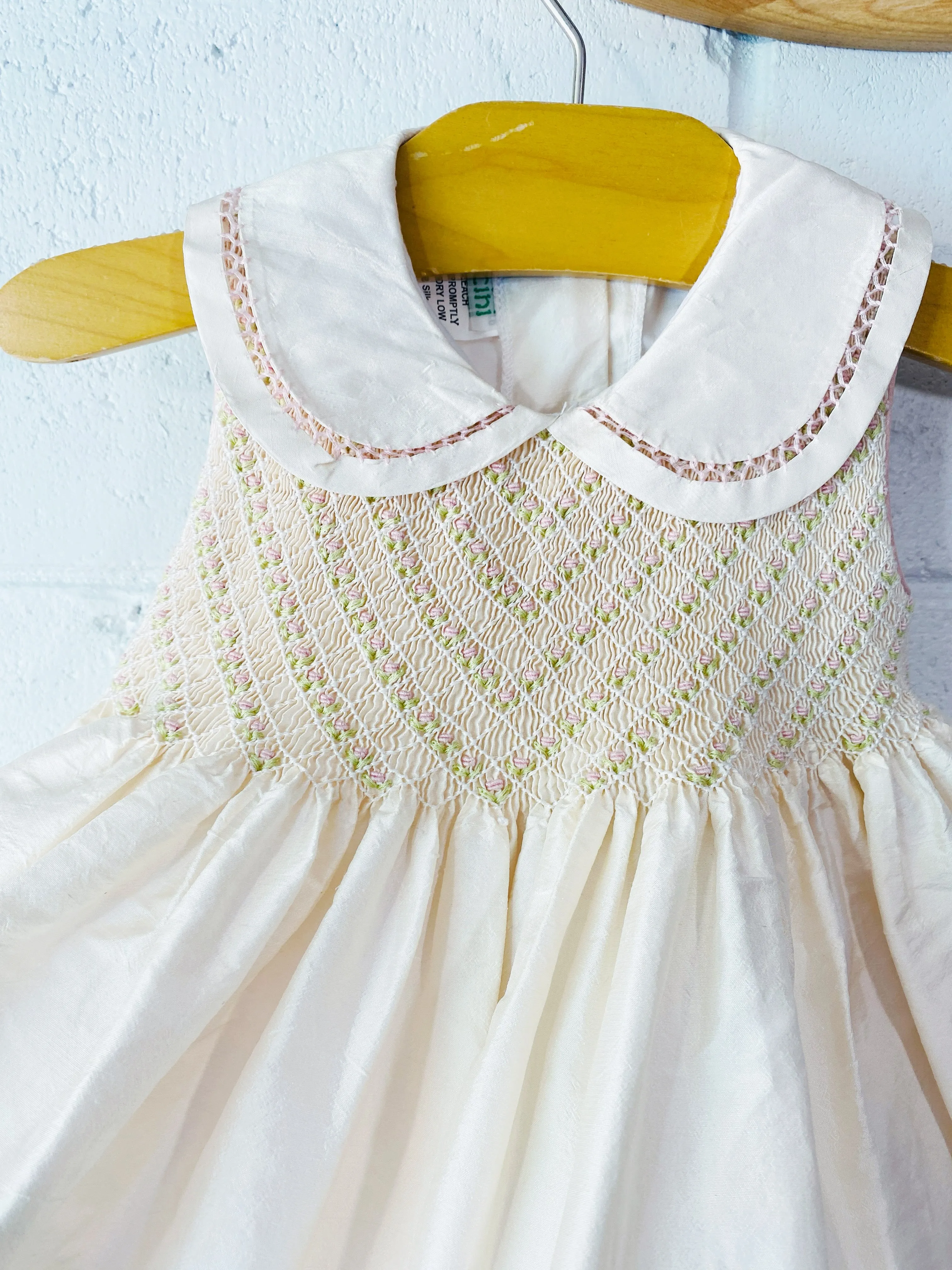Vintage Silk Smocked Dress, 6-12 months