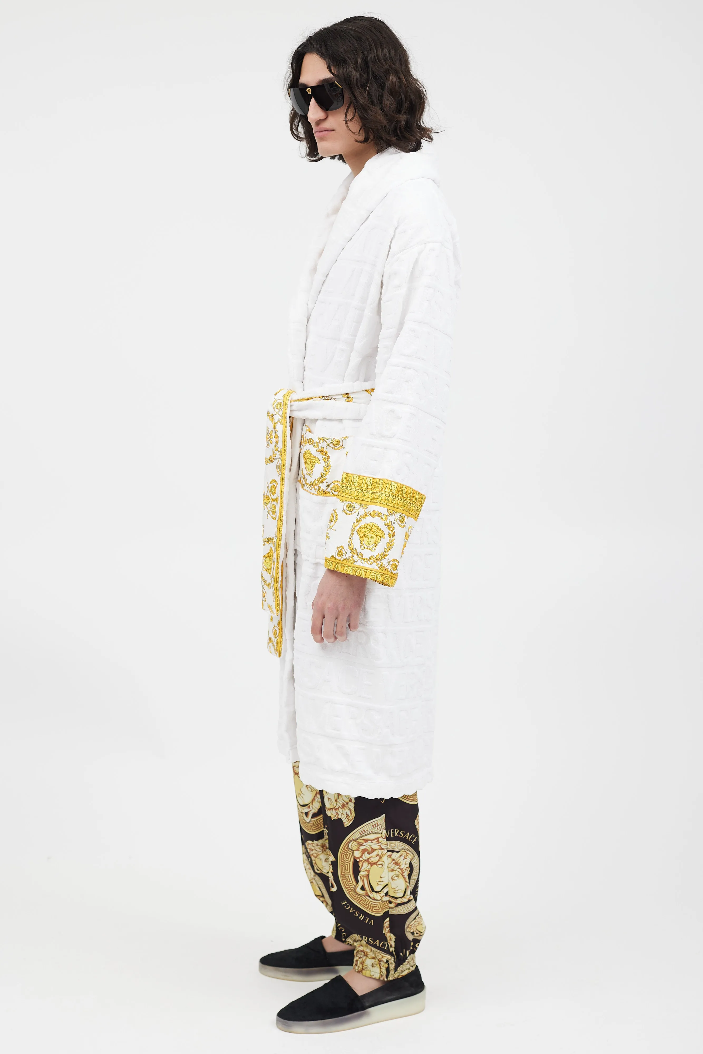 White & Gold Baroque Belted Robe