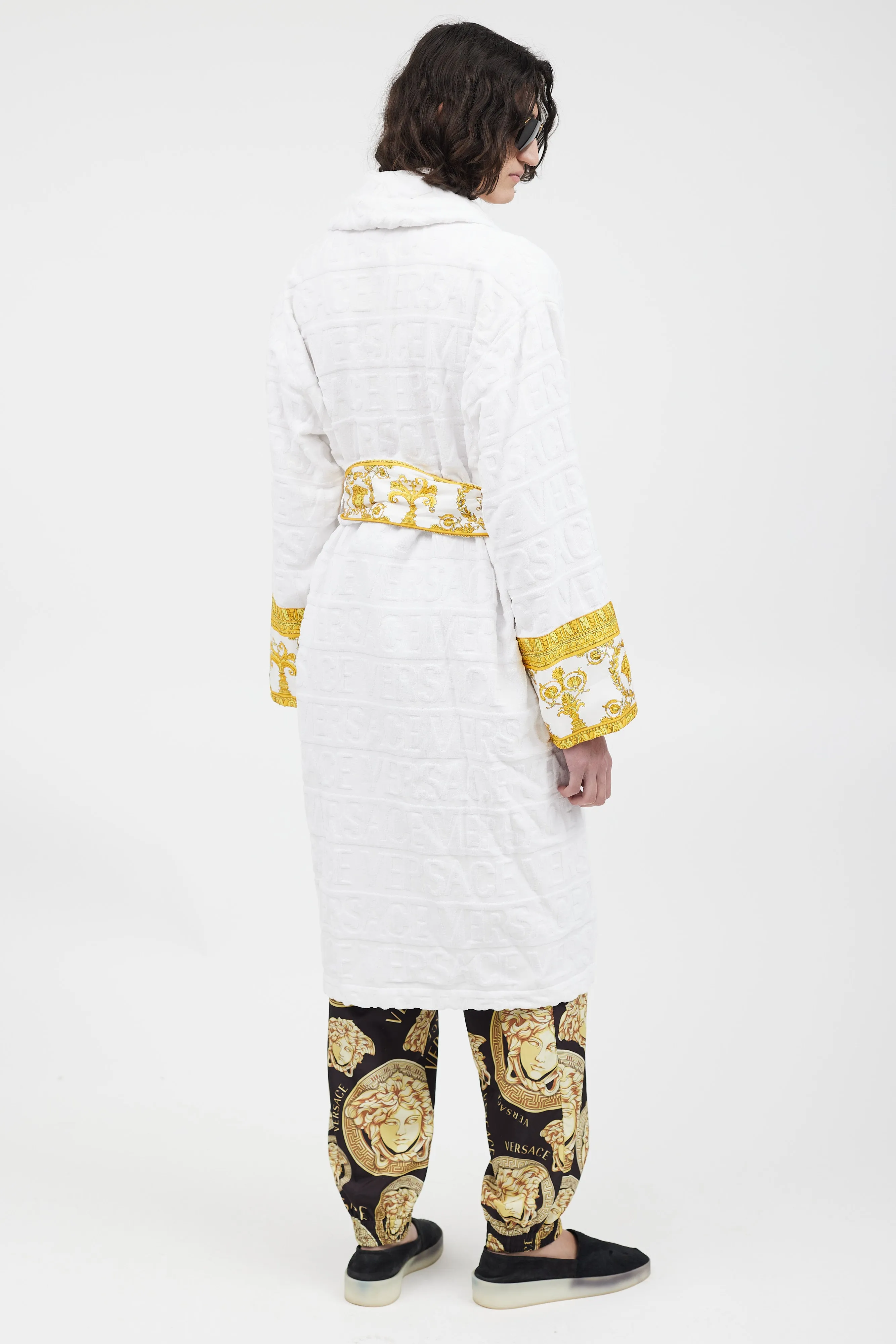 White & Gold Baroque Belted Robe