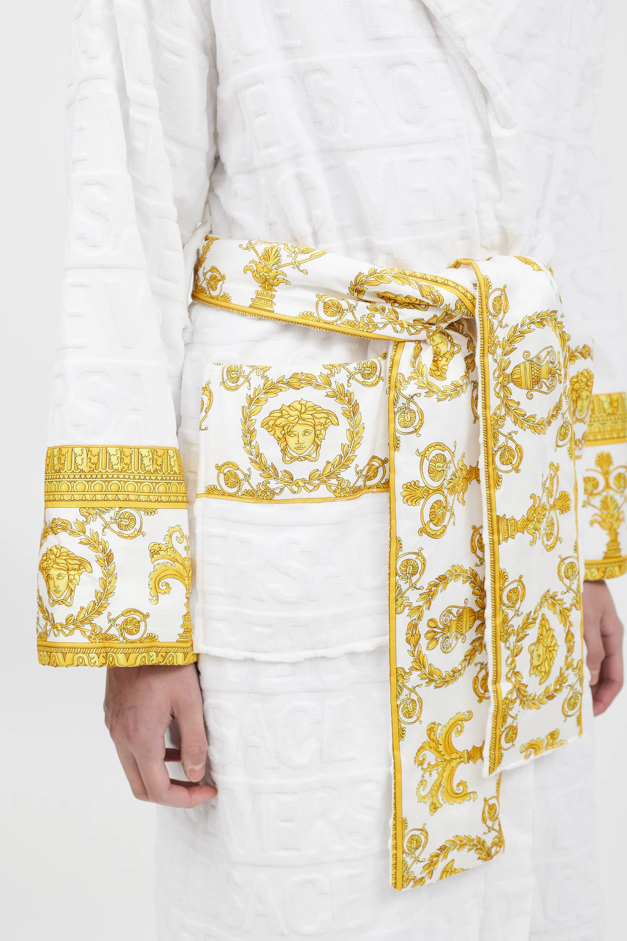 White & Gold Baroque Belted Robe