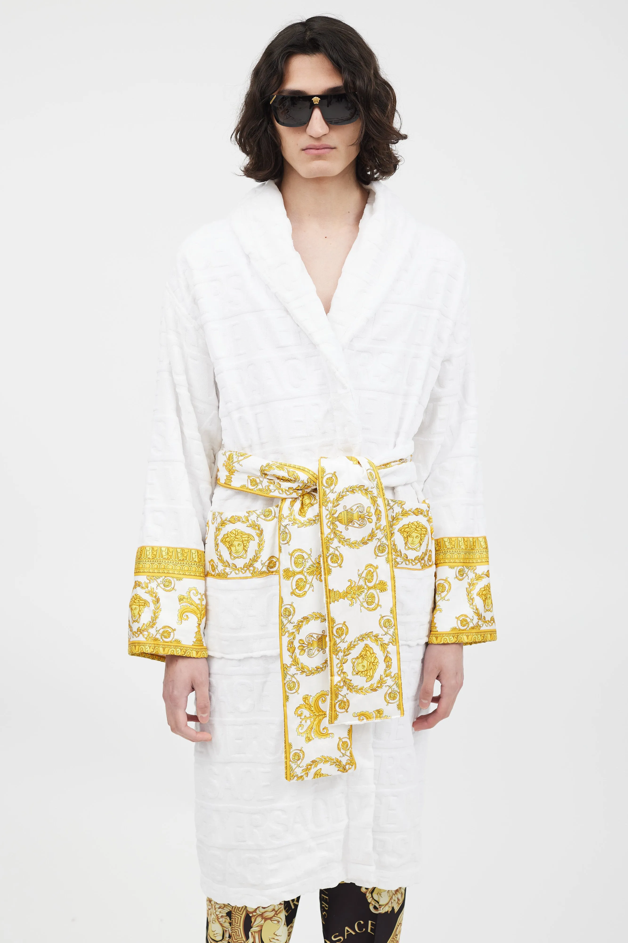 White & Gold Baroque Belted Robe