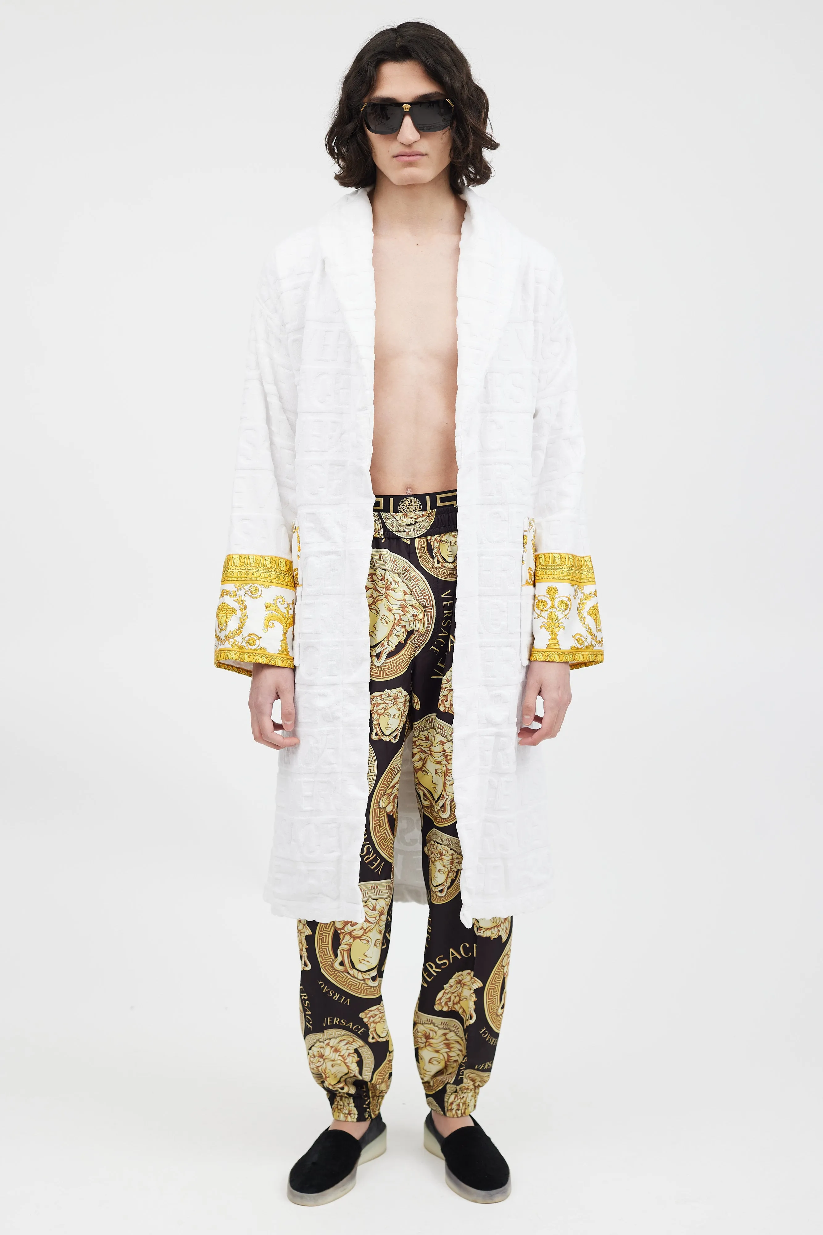 White & Gold Baroque Belted Robe