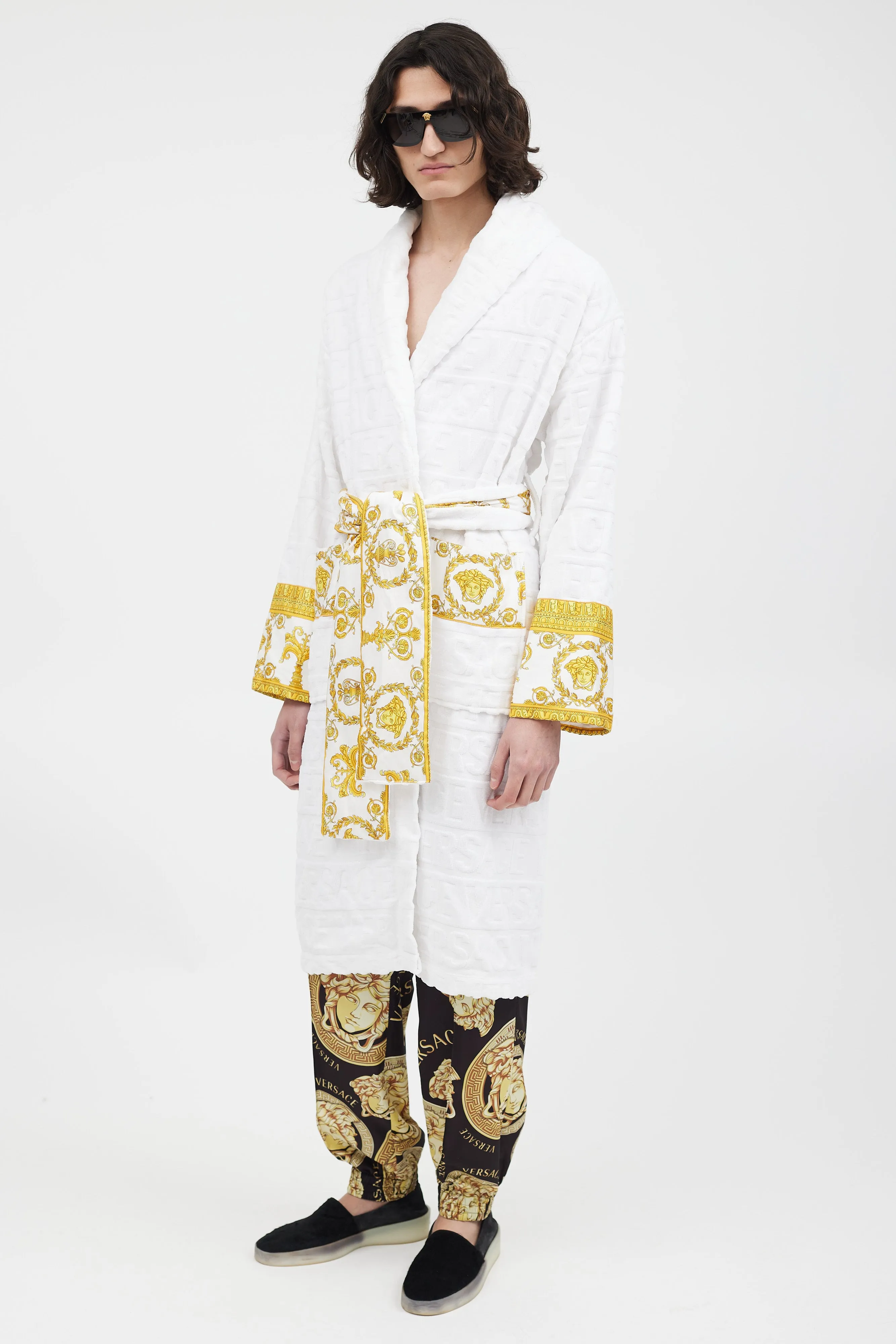 White & Gold Baroque Belted Robe
