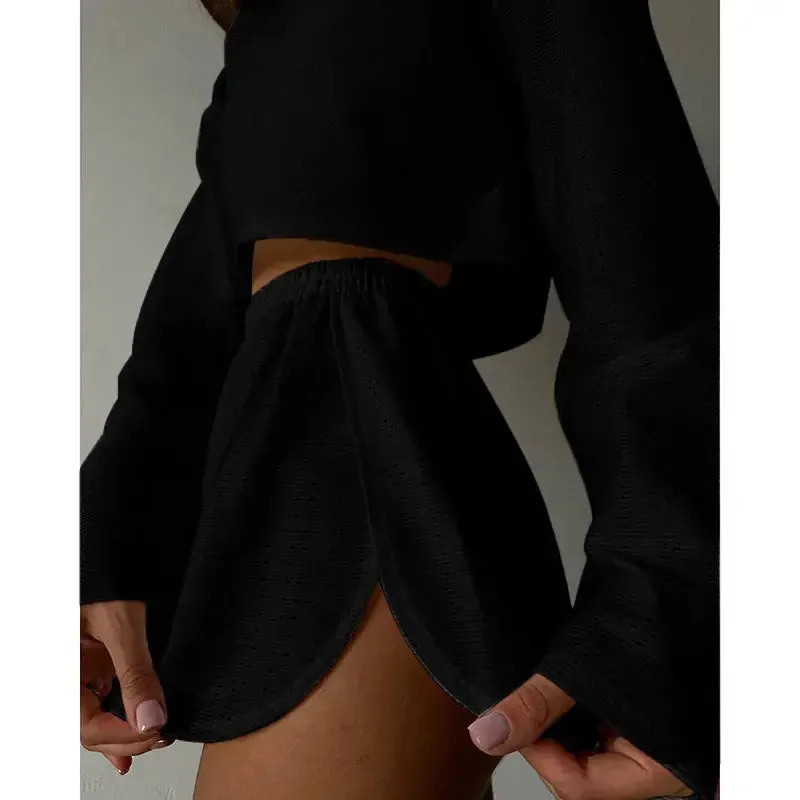 Women's Pajamas Set - Spring Long Sleeve Tops with Shorts