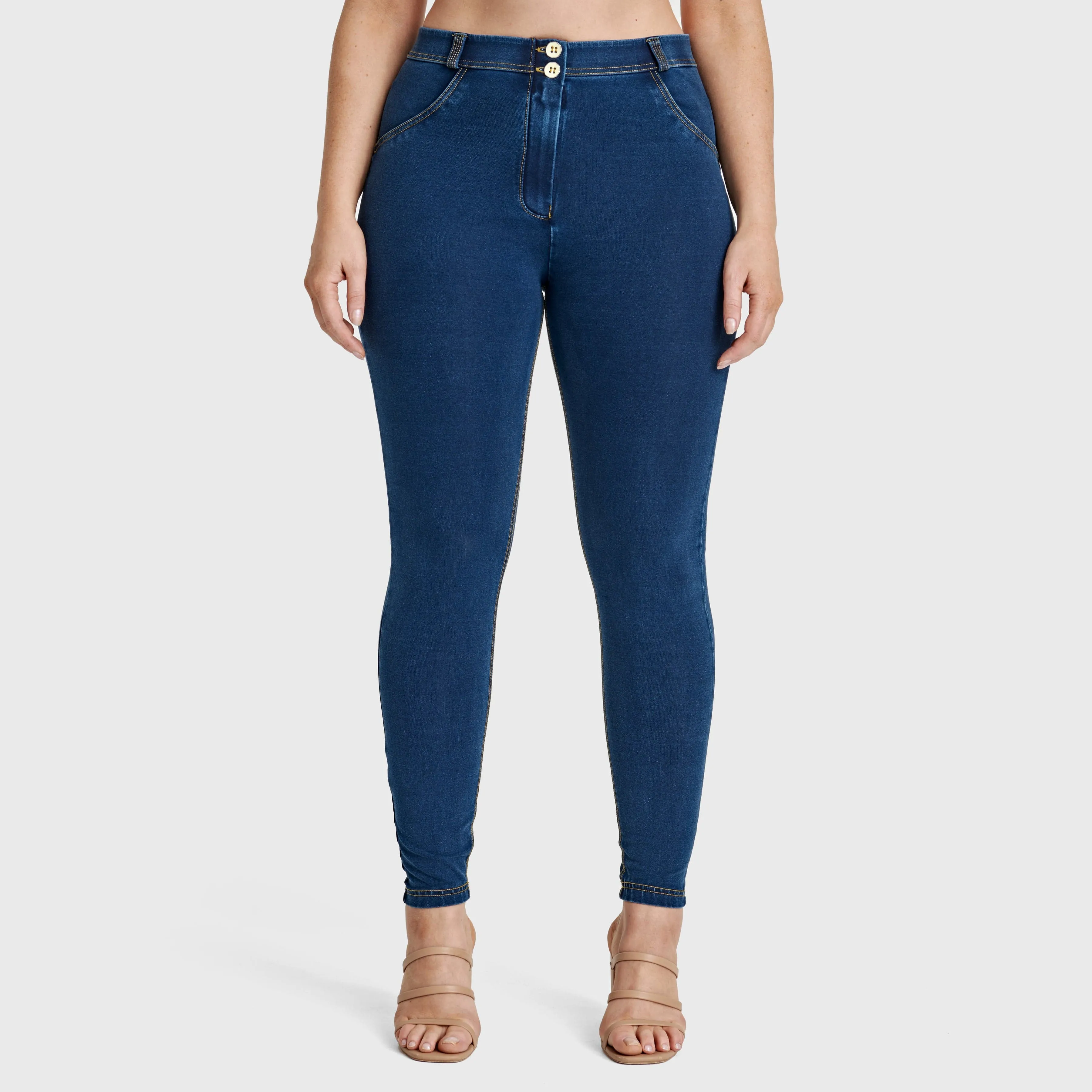 WR.UP Curvy Denim - High Waisted - Full Length - Dark Blue   Yellow Stitching