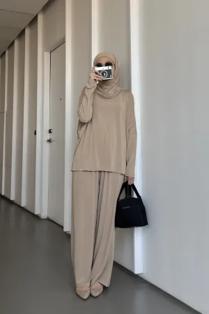 Yura Set - Oyster- One Set Hijab Blouse Celana Bahan Jersey Premium - ST1654580